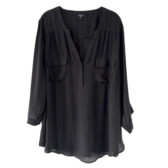 Torrid 4X BLACK Harper 3/4 Sleeve Plus Size Top Blouse Tunic Pullover - Picture 1 of 15
